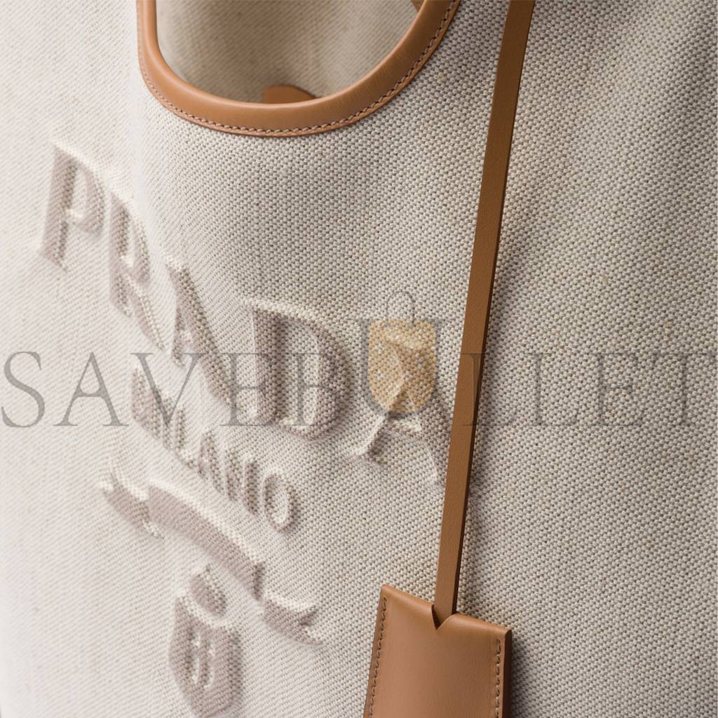 PRADA LARGE LINEN BLEND AND LEATHER TOTE BAG 1BG472  (37*30*13cm)